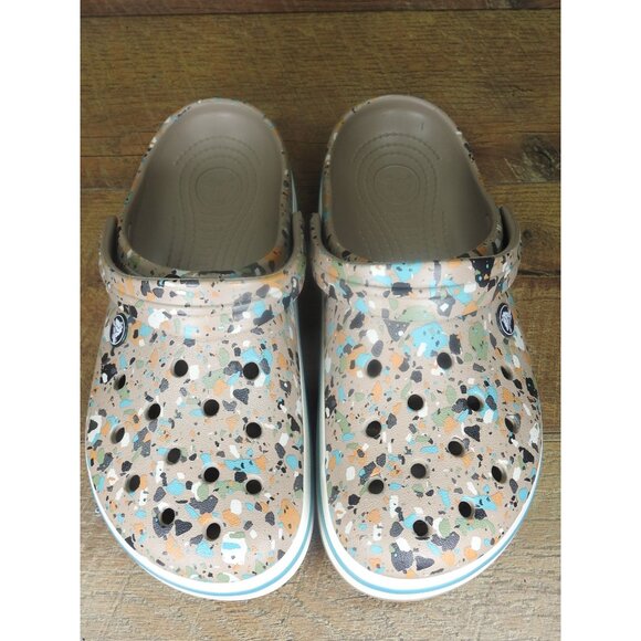 Crocs Tan Paint Splatter Slip On Clogs Sandals Men's 8 / Women's 10 - Picture 2 of 8